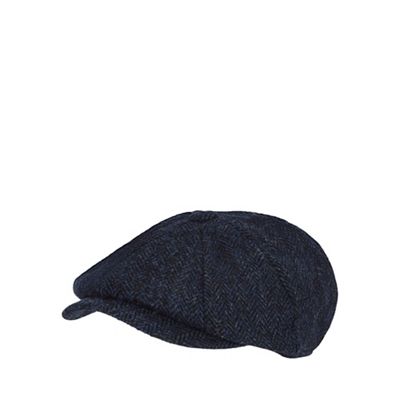 Blue pure wool herringbone patterned baker boy cap